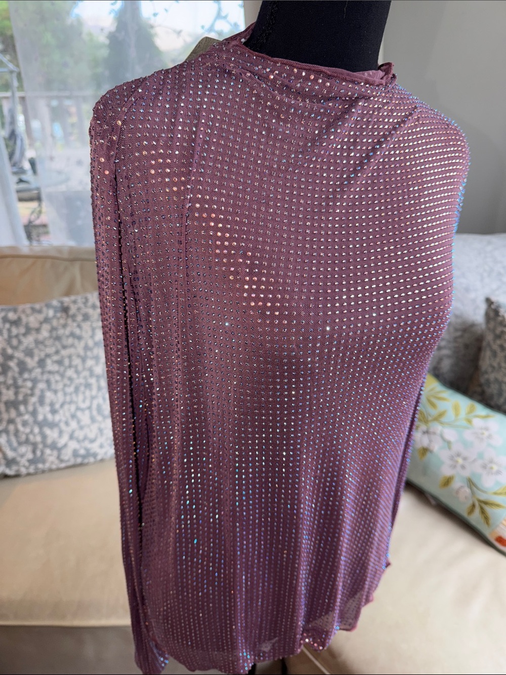 Intimately Free People Dance All Night Rhinestone Mesh Top Mauve XL NWT